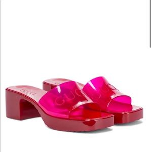 Hot pink rubber Gucci sandals